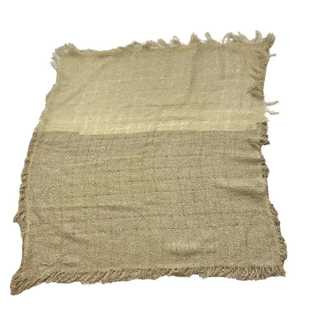 Vintage Off White Woven or Knit Square Fringe Hem‎ Scarf Wrap